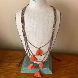Anthropologie coral tassel and beaded necklace